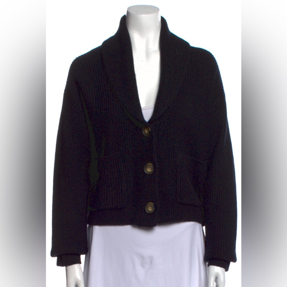 NakedCashmere Cropped Black Shawl Collar 100%Cashmere Cardigan size Small